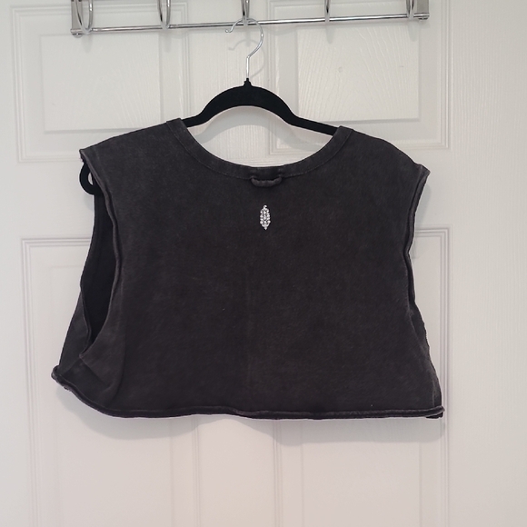 Free People Cropped Washed Black Muscle Tank Top - Women - Picture 3 of 3